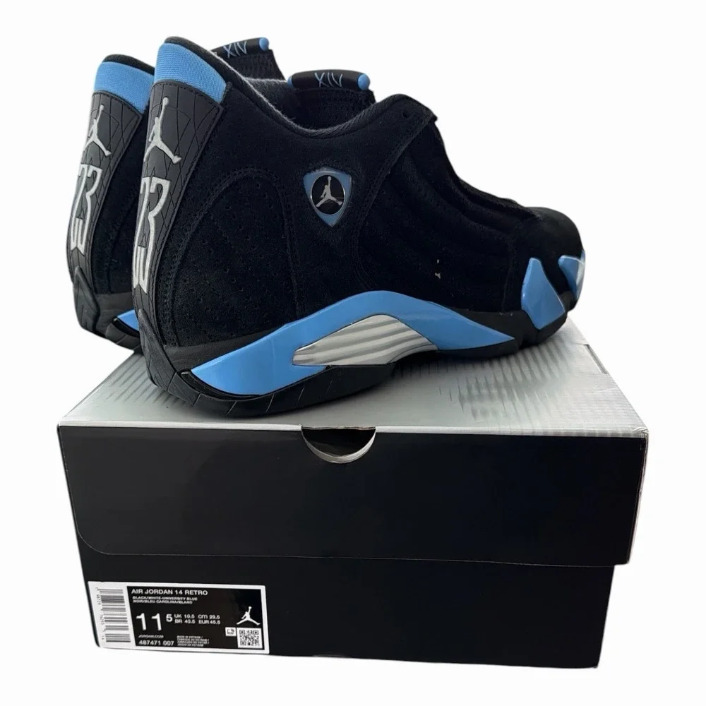 Air Jordan 14 Retro Black/University Blue (Style 48741-007) Size 11 1/2